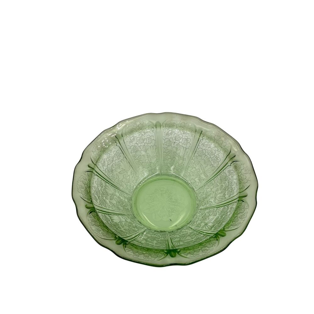 Jeanette Glass Vintage 1930s Cherry Blossom Uranium GLOWS Serving Bowl 8 1/2"